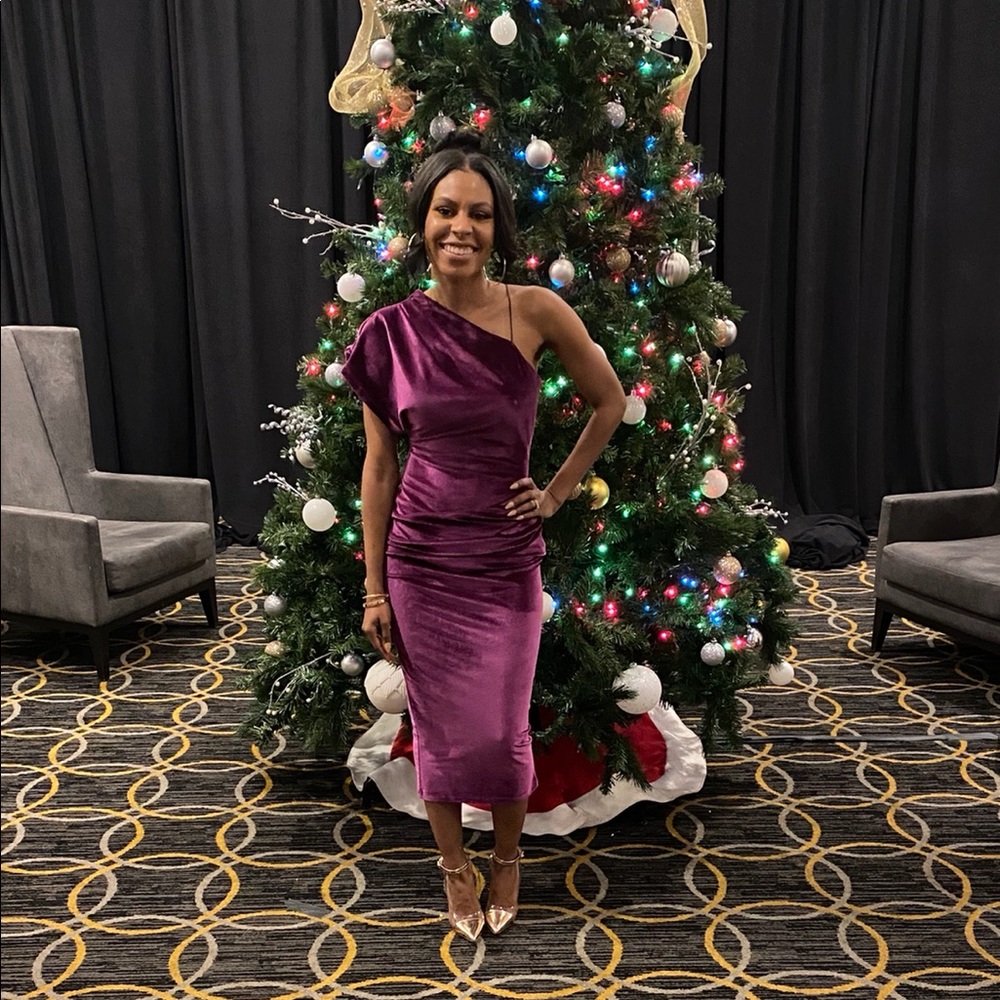 Asos asymmetric velvet midi dress